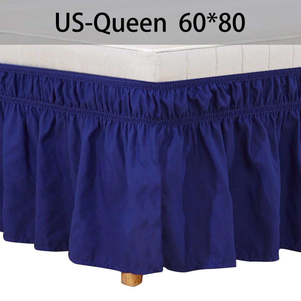 Omkring seng nederdel elastiske seng flæser let pasform rynkebestandige seng nederdele ensfarvet  #4o: H