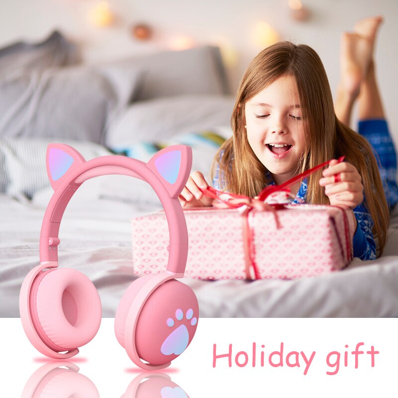 Farverige børneheadset trådløst glødende søde led kat øre pote piger bluetooth hovedtelefoner hifi stereo bas 3.5mm stik med mikrofon