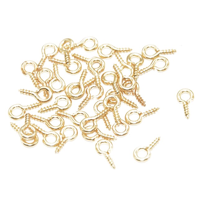 200pcs Small Tiny Mini Eye Pins Eyepins Hooks Eyelets Screw Threaded 9 Colors Clasps Hook For DIY Jewelry Making Findings: 6.5x13mm / KC Gold