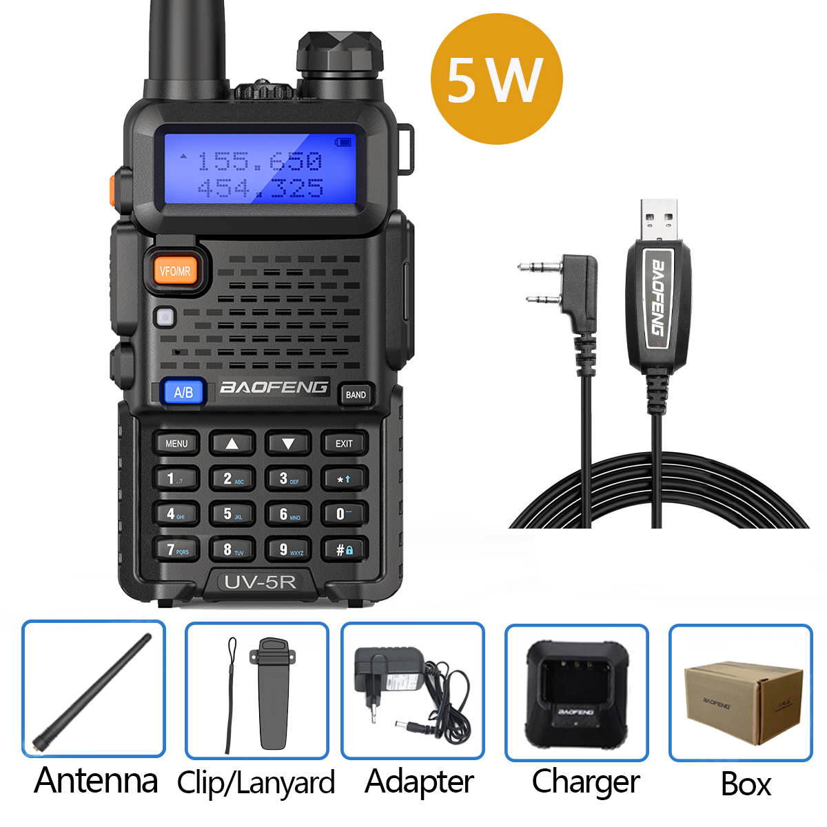 Baofeng Walkie Talkie UV 5R 5W 8W Dual Band Ham Two Way Radio Vhf Uhf FM Radio Handheld Transceiver Jagd 16KM: Black / EURO