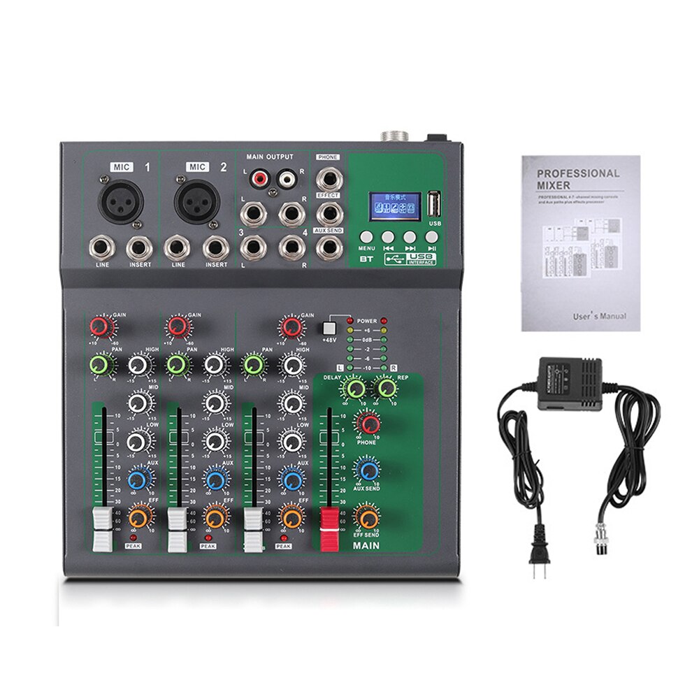 4-Channel Portable Mixing Console Digital Audio Mixer Supports BT Connection Reverb with USB Audio Interface Studio Recording