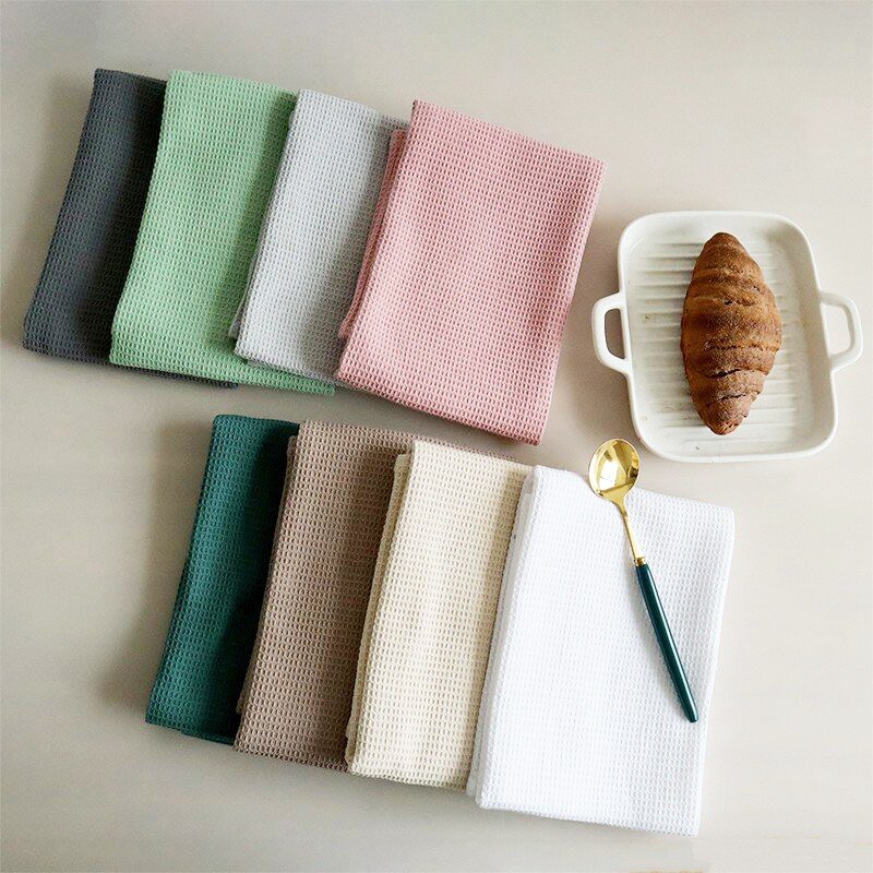 Waffle Tea Towel Spot Cotton Home Kitchen Plain Cloth Napkin 45*65 Cm Square Low Shrinkage Table Towel Cleaning Water Absorption