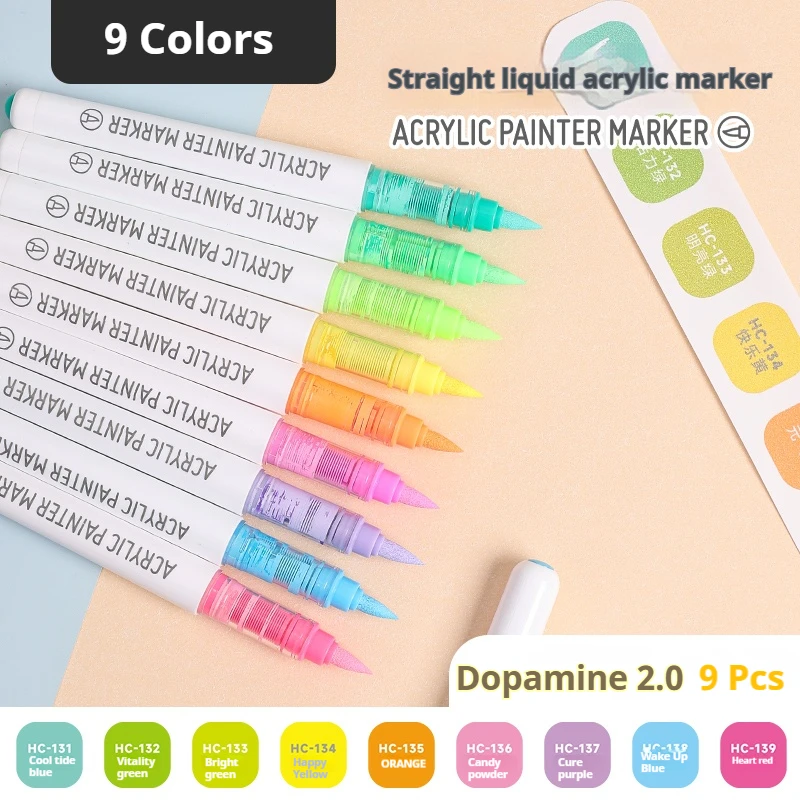 Languo acrylic marker pen soft head painting can be stacking color intelligent control ink color pens 9 color student brush set: Clear