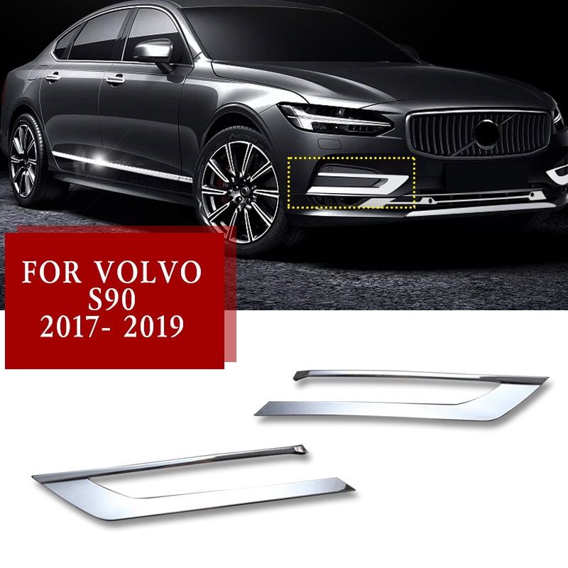 pcmos ABS Chrome Front Fog Light Lower Bumper Cover Trim For Volvo S90 - Exterior Parts Chromium Styling Stickers 2Pcs