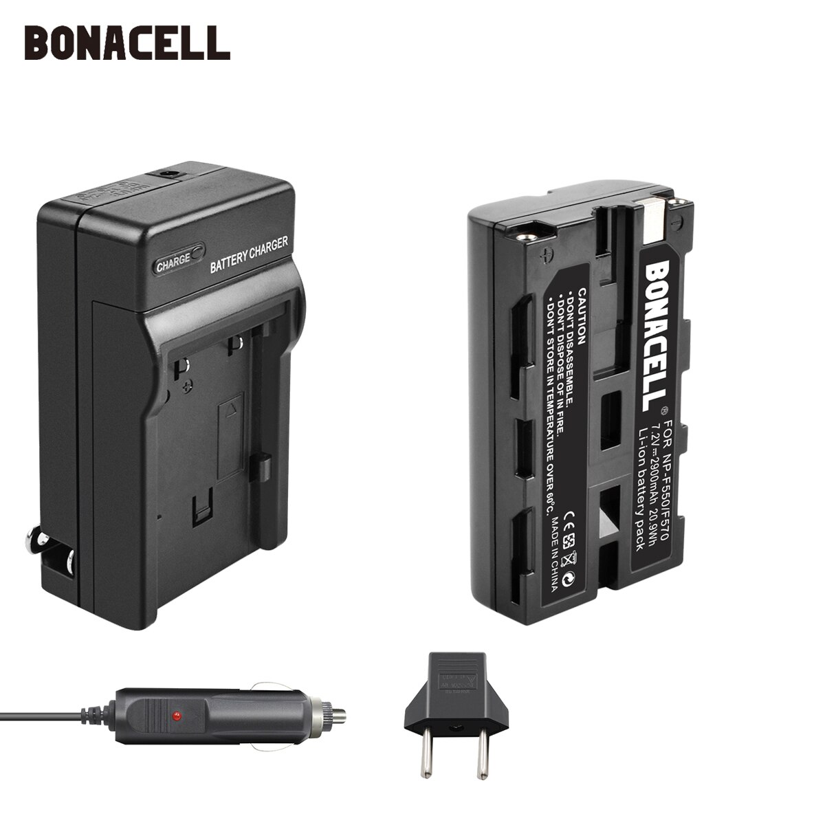 Bonacell NP-F550 NP F570 NP-F530 NP-F570 NP F550 NP-F750 Batterie 2900mAh + Chargeur De Voiture pour Sony CCD-SC55 CCD-TRV81 MVC-FD81 L70: 1X Battery-Charger