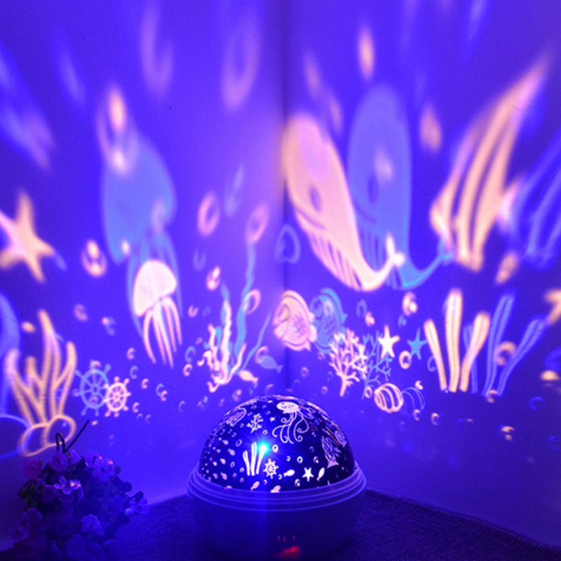 Kids Night Light, 360° Rotating Starry Night Light Projector for Baby, Ocean Wave Projector for Kids Bedroom Decoration- White