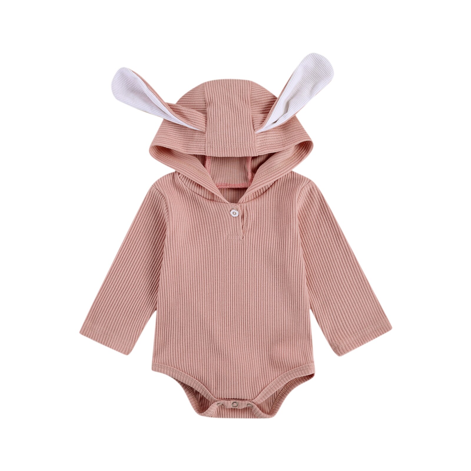 Focusnm bebê recém-nascido meninas meninos bodysuits urso sólido orelha com capuz botão de manga longa adorável macacões 0-18m: Rosa / 12 m