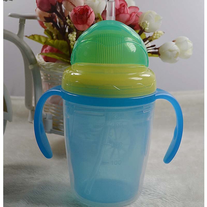 230ml schattige babybekers voor kinderen, kinderen leren eten, drinken, water drinken, drinkbeker, rietje, handvat, fles, mamadeira, tuitbeker, trainingsbeker: Blauw