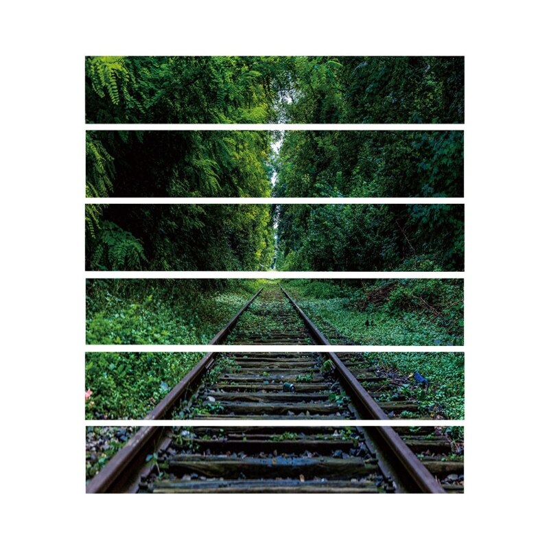 6 uds. De pegatinas para escaleras y suelo de azulejo de ferrocarril, decoración del hogar, calcomanías murales impermeables, papel tapiz artístico
