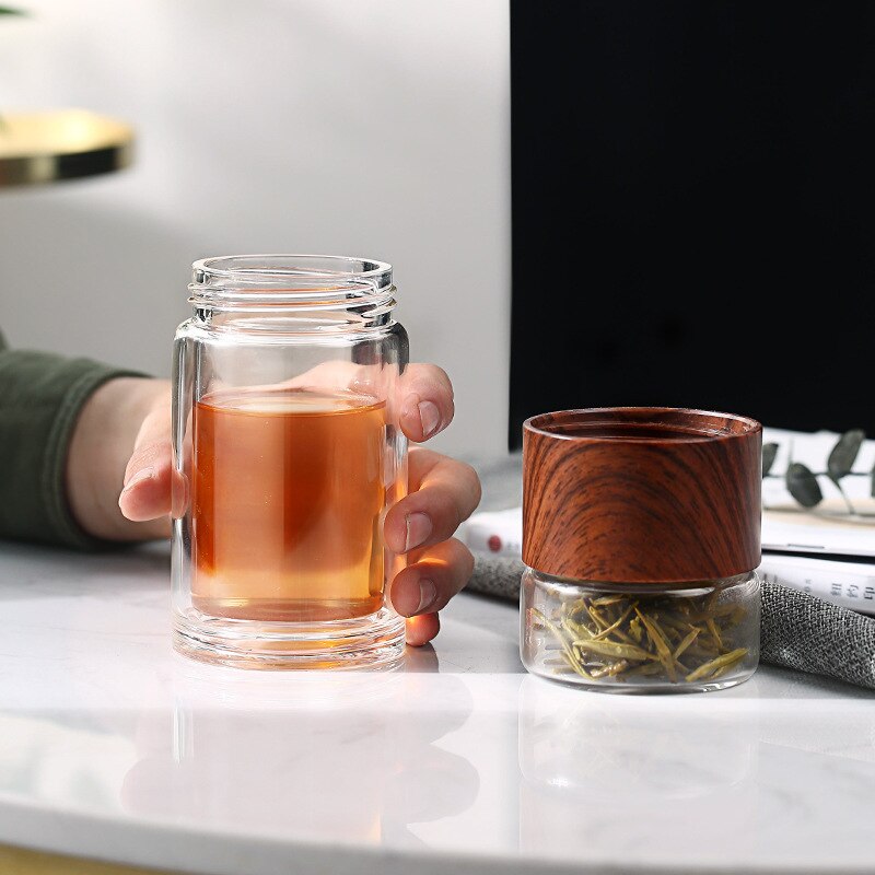 Oneisall te vandflaske rejse drinkware bærbar dobbeltvægs glas te infusionsfilter te filteret tørretumbler rustfrit stål