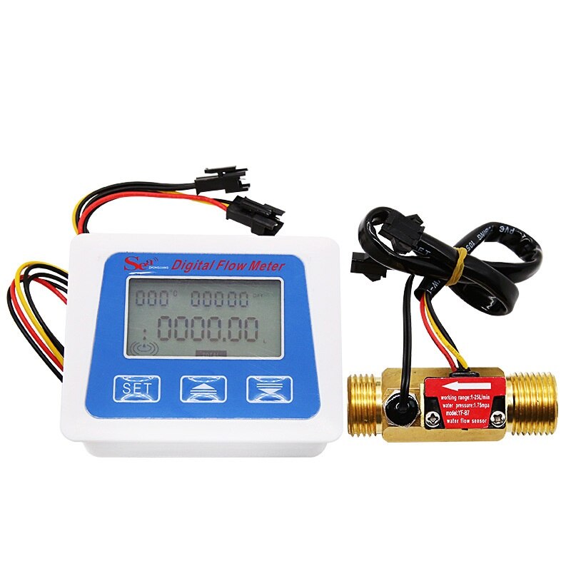 Digital Flow Meter+ Brass flow sensor Temperature measuring YF-B7 Water Turbine meter