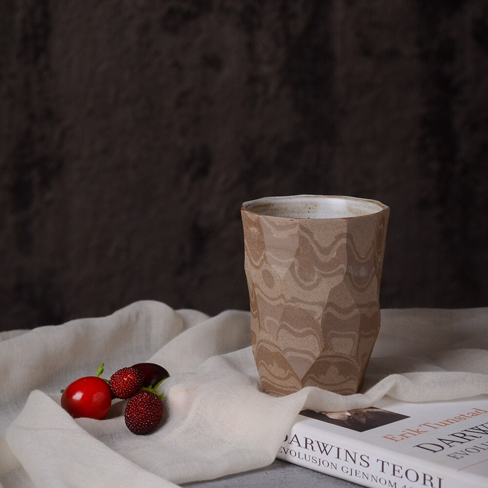 Japanese style cutting mug handmade tea cup stoneware black retro coffee cup ceramic milk tea simple personality cup