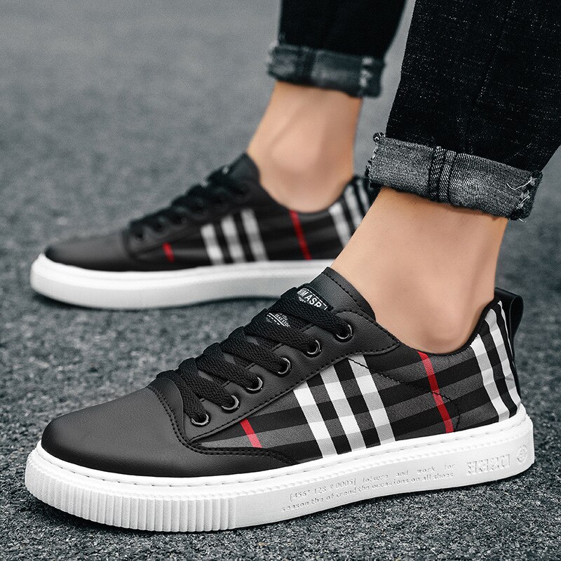 Skate Shoes Men's Low-Top Autumn Classic Plaid Single-Layer Shoes Korean Student White Shoes Men's Shoes sneakers: Black / 44