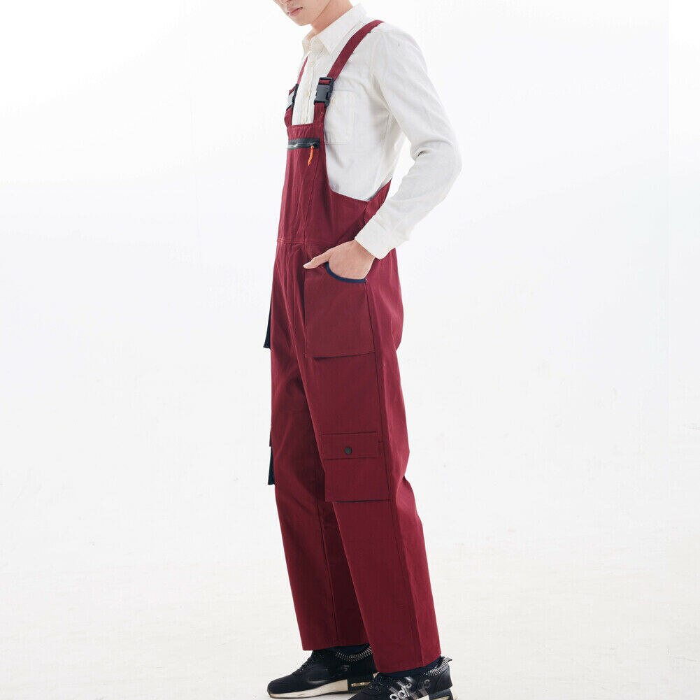 Men Women Bib Overalls Work Clothing Protective Coverall Repairman Strap Jumpsuits Work Uniforms Sleeveless Coveralls: Red / XL