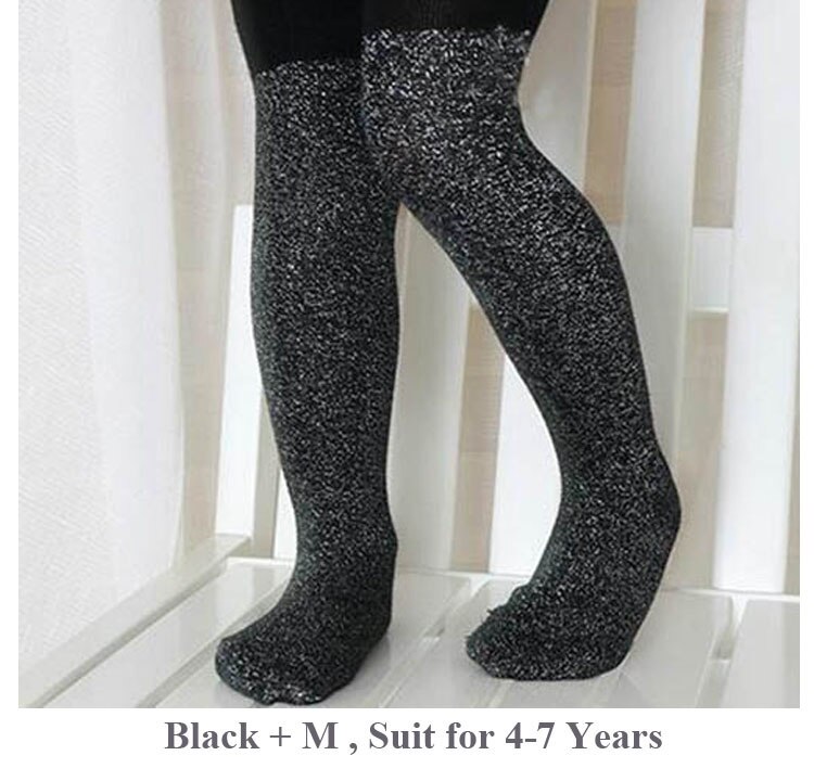 Bling Baby Pantyhose Multicolor Shiny Cotton Children Baby Girl Tights S/M for 0-7 Years: Black M