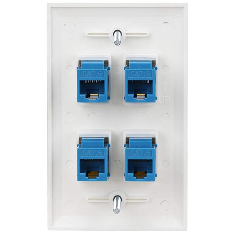 Ethernet Wall Plate 4 Port Wall Plate Female-Female Compatible with for Cat7/6/6E/5/5E Ethernet Devices -Blue