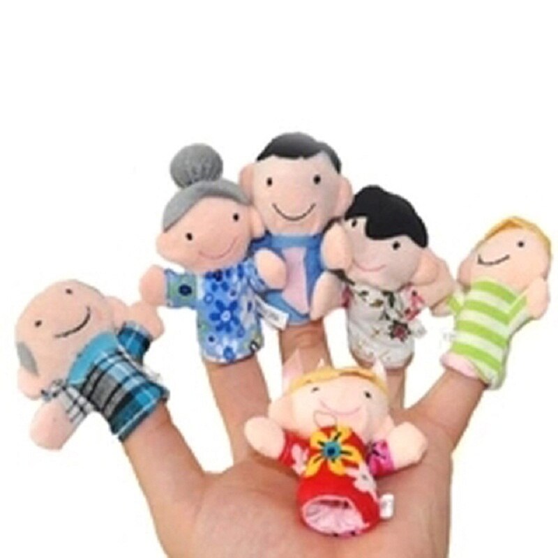 6 Stks/partij Familie Stijl Fluwelen Vinger Puppet Play Leren Baby Speelgoed Leuke Cartoon Finger Puppets