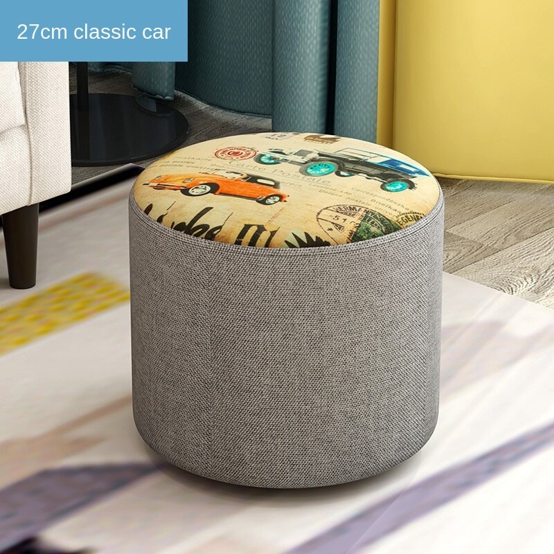 Nordic Household Small Stool Bench Low Sofa Stool Fabric Round Small Chair Shoe Changing Small Wooden Stool: 27X28CM-C