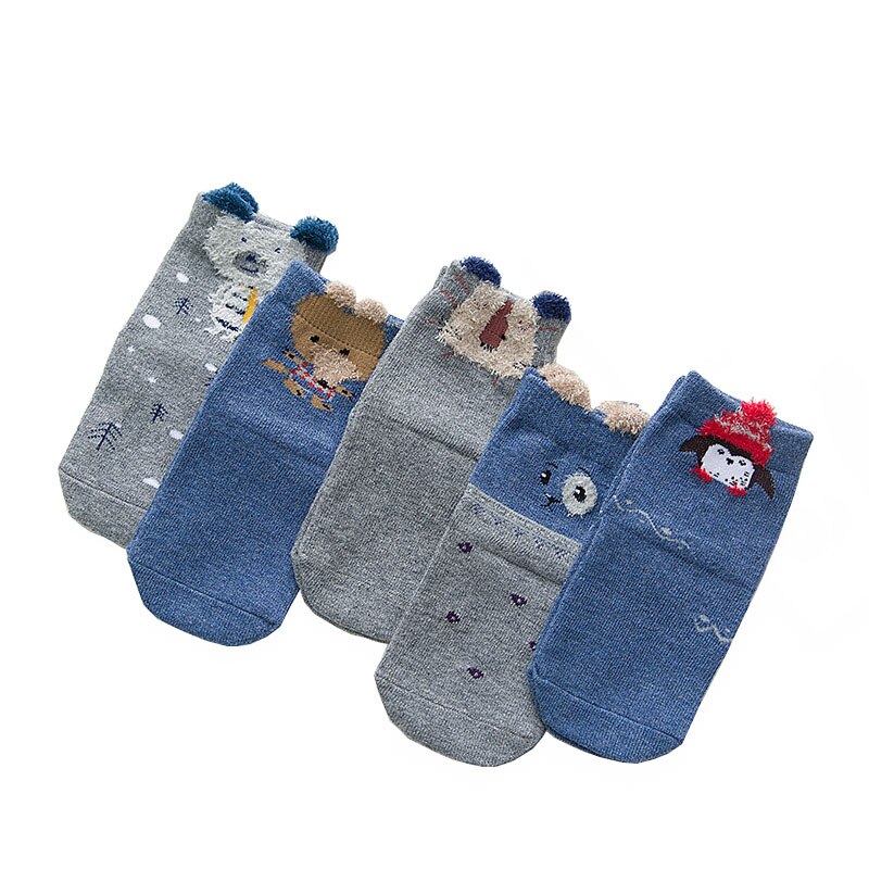 5 Pairs Schattige Kinderen Katoenen Sokken Peuter Baby Jongen Meisje Enkel Baby Casual Herfst Cartoon Dier Grappig Lot Pack crew Lente: Penguin Sloth / M (3-5 Years)
