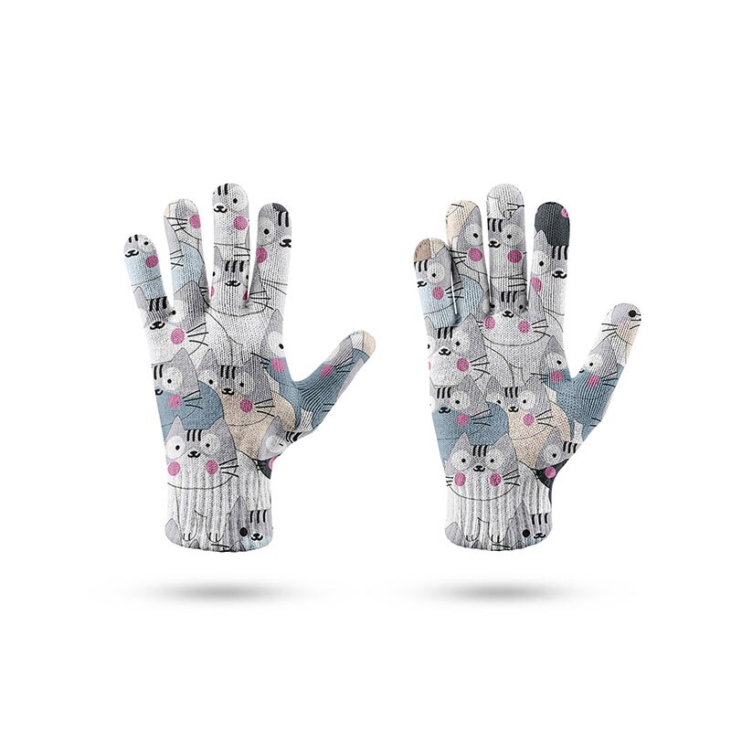 Vinter dejlige handsker kvinder mænd forår og efterår stretch strik vanter 3d print fuld finger guantes kvindelige hæklede handsker: Stil 6