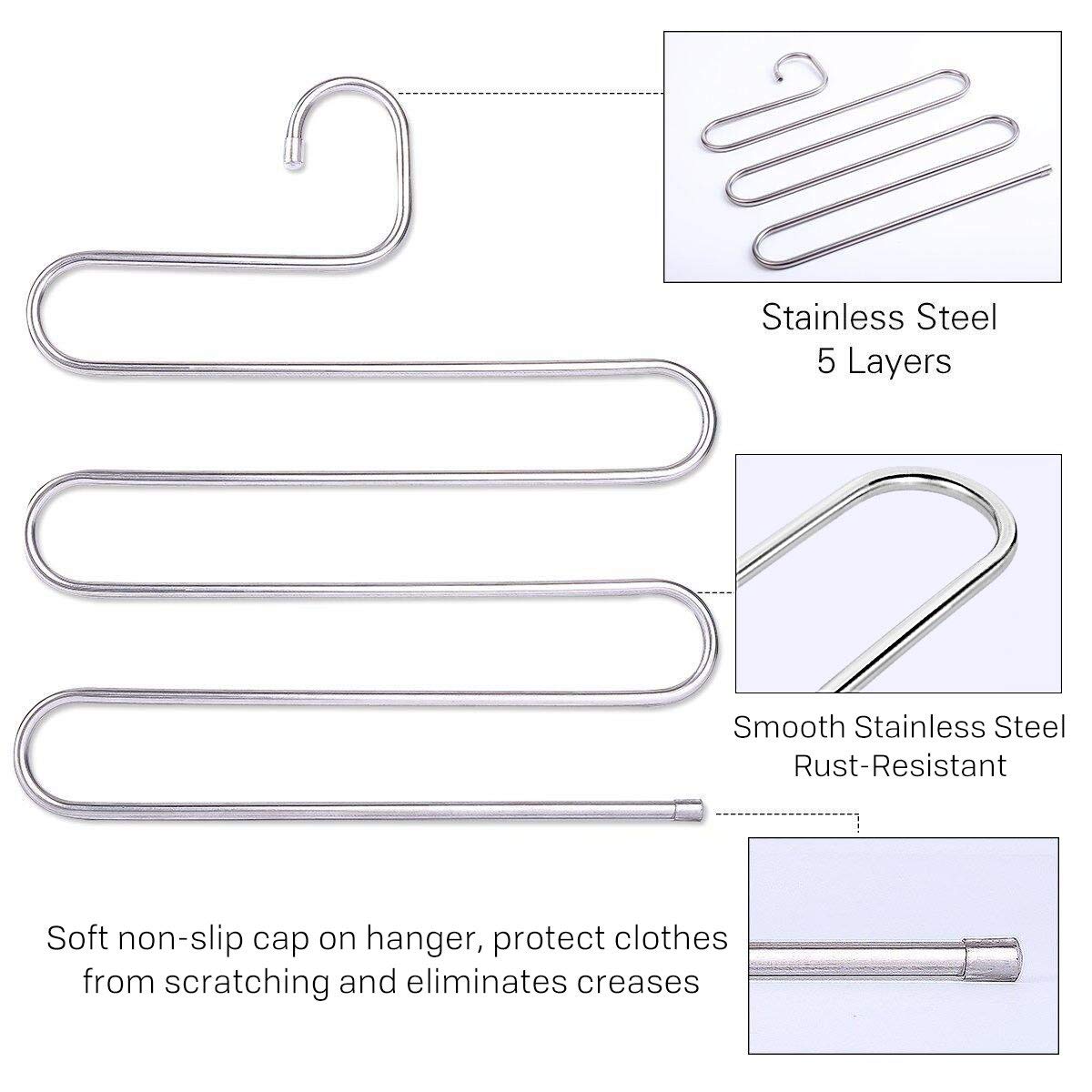4 stk multi bukser bøjler bukser rustfrit stål s-type 5 lags tøj bælte bøjler pladsbesparende opbevaring til skabs orgel