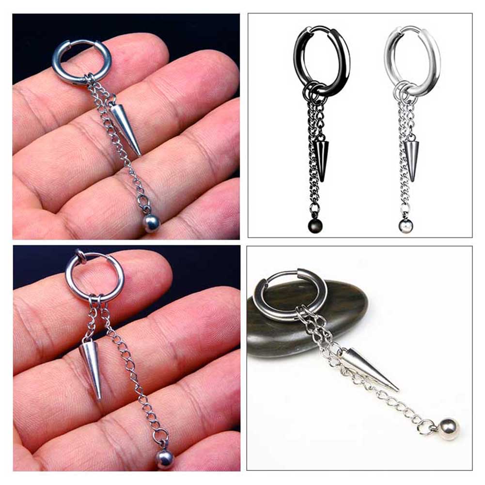 1Pc Men Long Chain Ear Piercing Loop Clip Hoop Earring Jewelry trendy
