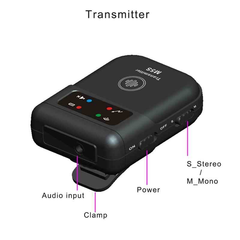 3CGRO-M5S Kabelloses in-Ohr-Monitorsystem, 2,4 G kabelloses IEM-System, Bühnenmonitor für Studio, Bandprobe, Live-Leistung
