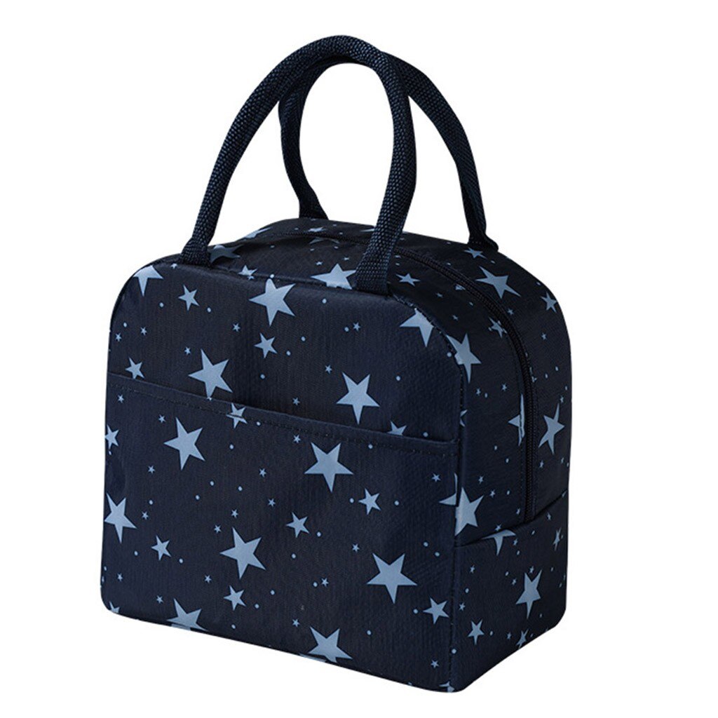 Cartoon Geïsoleerde Oxford Aluminiumfolie Draagbare Lunch Zakken Vrouw Mannen Reizen Picknick Bento Box Met Pocket Thermische Lunch Tas: Navy