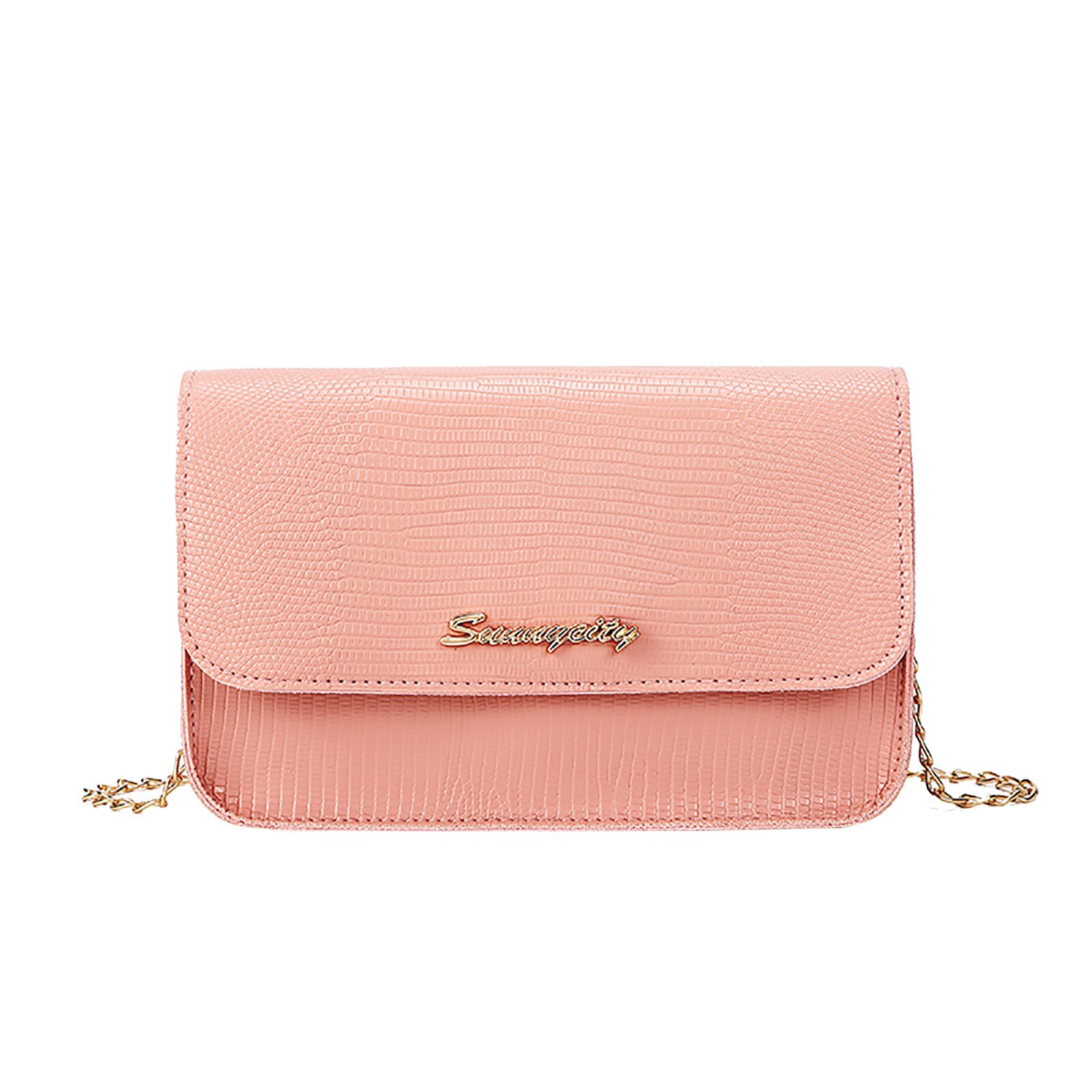 Bolso cuadrado pequeño y sencillo para mujer, bolsa de mano femenina de , de , de cuero Pu, con cadena de cerrojo, bandoleras para teléfono móvil,: Pink