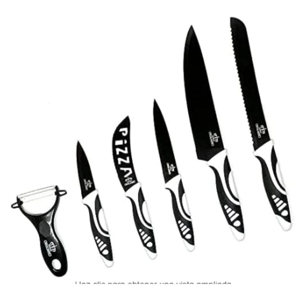 Royal swiss juego de cuchillos de 6 piezas (5 piezas + cuchillo incluye pelador) en color negro