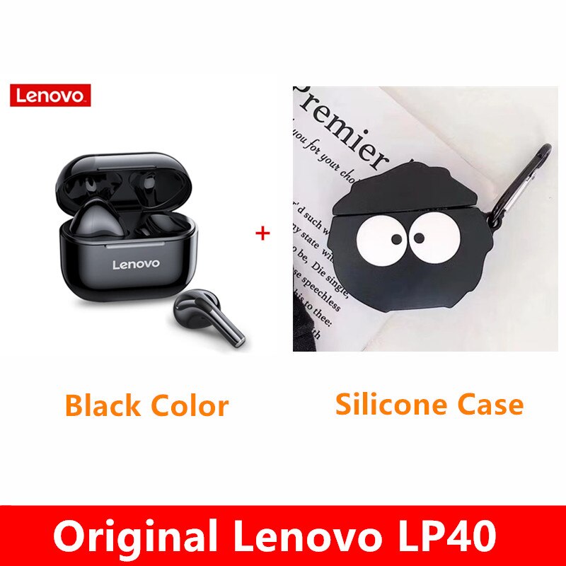 Original Lenovo LP40 TWS Wireless Earphone Bluetooth 5.0 Dual Stereo Noise Reduction Bass Touch Control Long Standby 300mAH: lp40black meiqiu