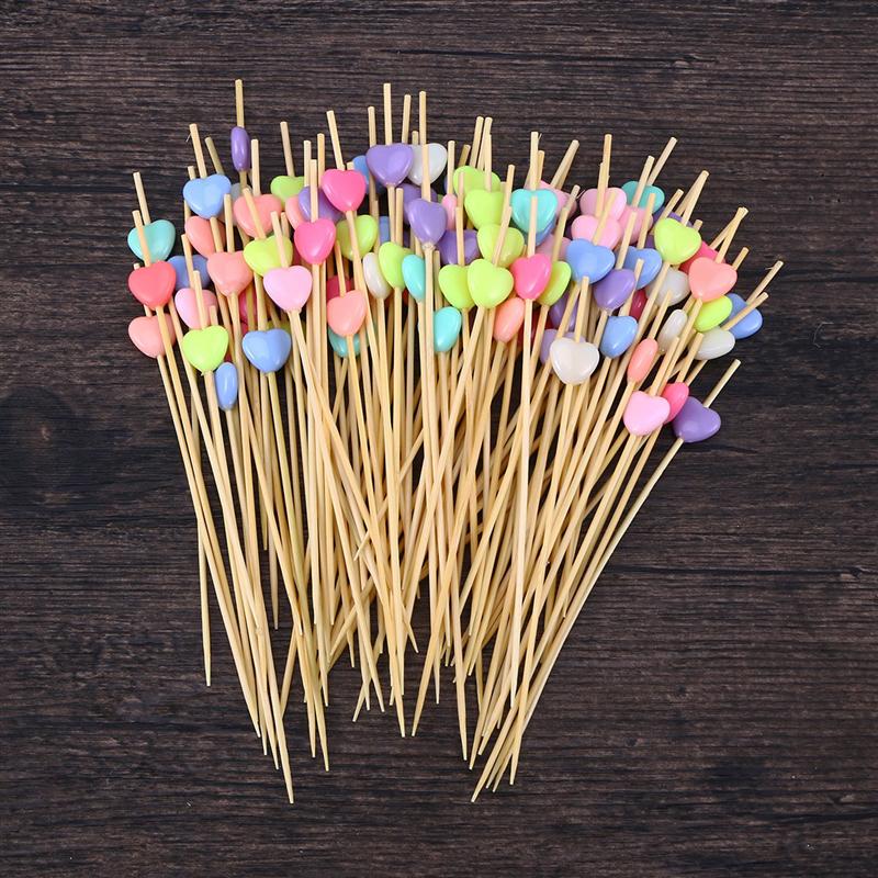 100Pcs 12Cm Cocktail Picks Creatieve Handgemaakte Hart Vorm Kraal Voorgerecht Picks Fruit Tandenstokers Feestartikelen