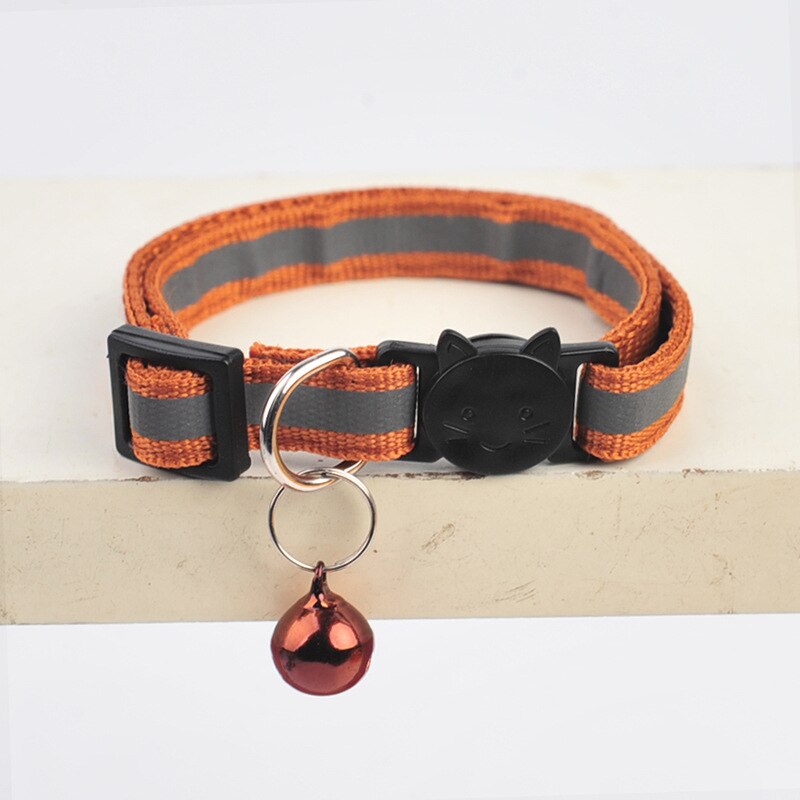 Collier en Nylon avec cloches pour chat, 10 couleurs, boucles réglables, , réfléchissant, motif de tête de chat, fournitures de: 04