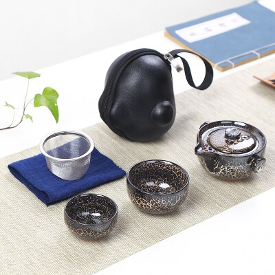 Service à thé de voyage | Four japonais, changement rapide de tasse, une théière, deux tasses, étui de transport en plein air, théière kungfu en céramique: 8