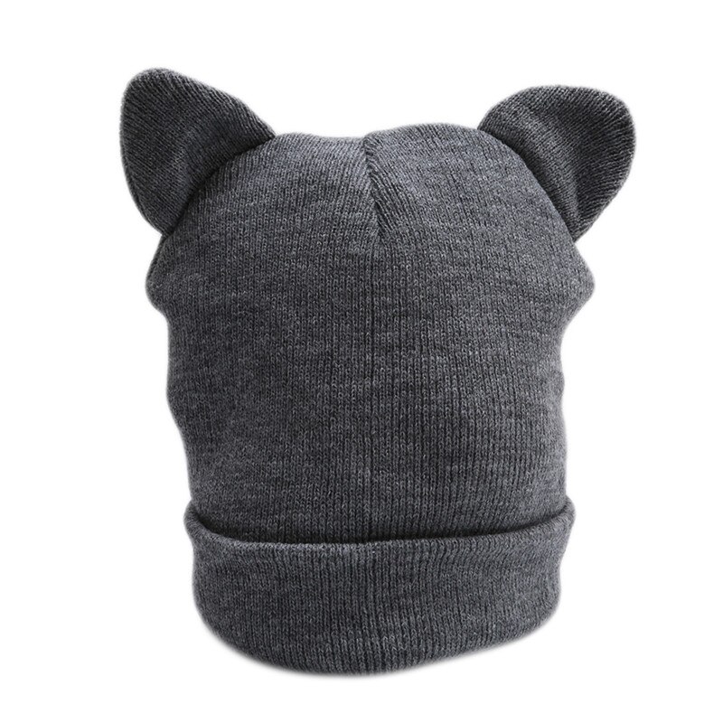 Outdoor Running Kat Oren Gebreide Muts Mooie Grappige Winter Sport Warm Beanie Hoed Voor Vrouwen Wol Cap Hoed Grijs Zwart