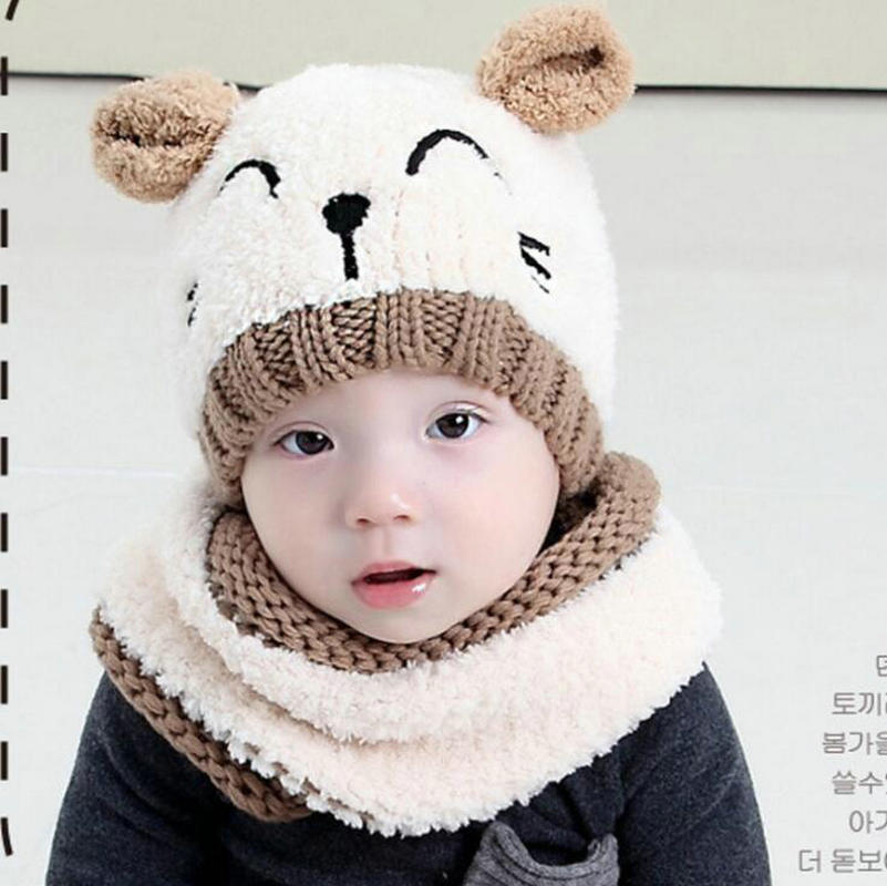 Los niños sombrero gorrito para bebé invierno Bebé invierno gatito gorro bufanda para niños conjunto