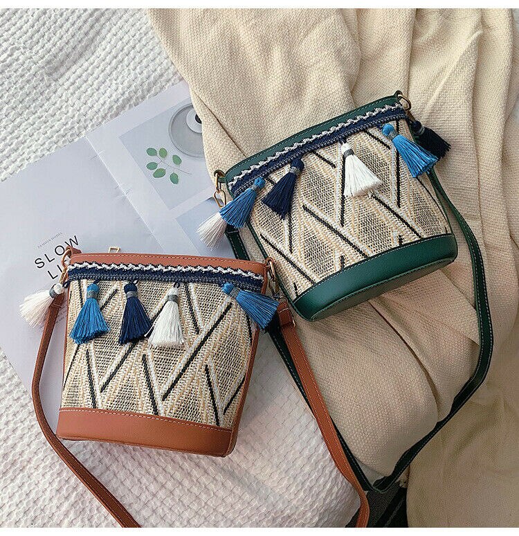 Bohemian Woven Handbag Straw Rattan Wicker Sling Bag Beach Casual Clutch