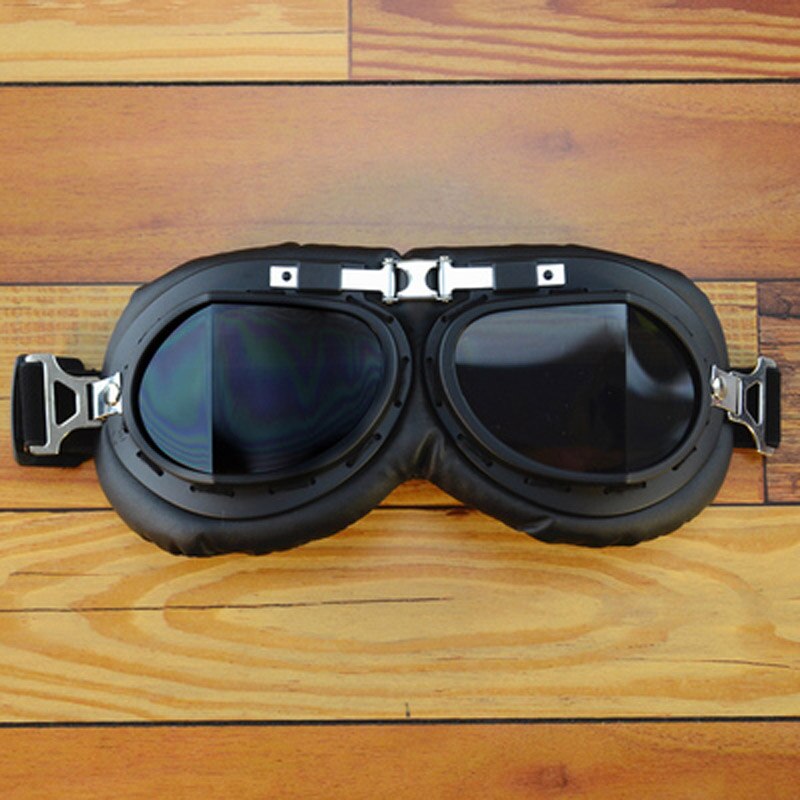 Lunettes de moto pour casque, pour pilote aviateur, rétro, en cuir PU, cuivre lunettes, pour Cruiser Cafe Racer