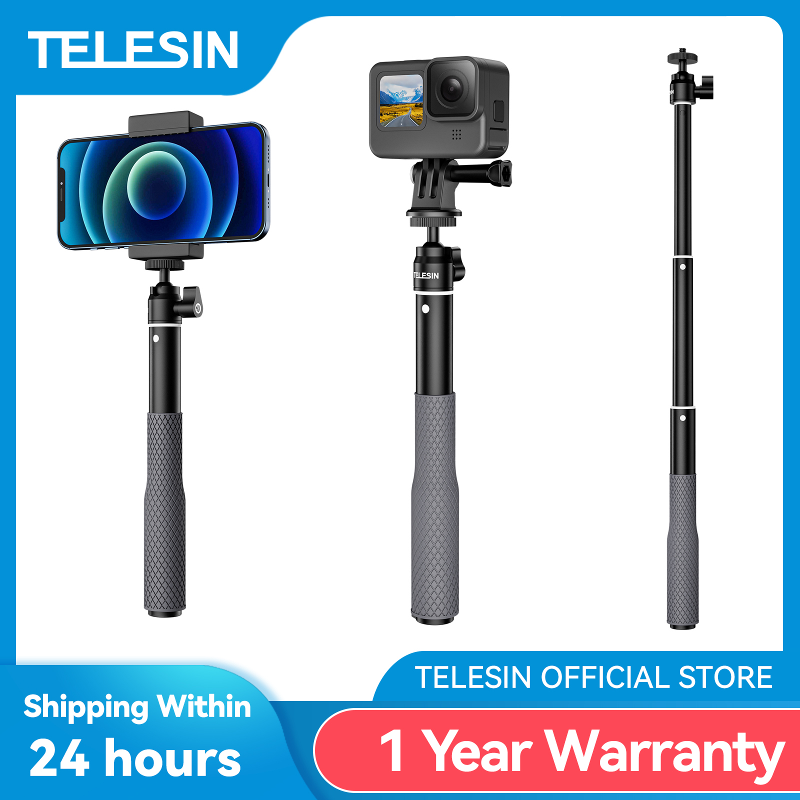 TELESIN wodoodporny Divng Selfie Stick pływające Monopod 360 ° obrotowa głowica do Selfie do GoPro DJI Osmo Action Insta360