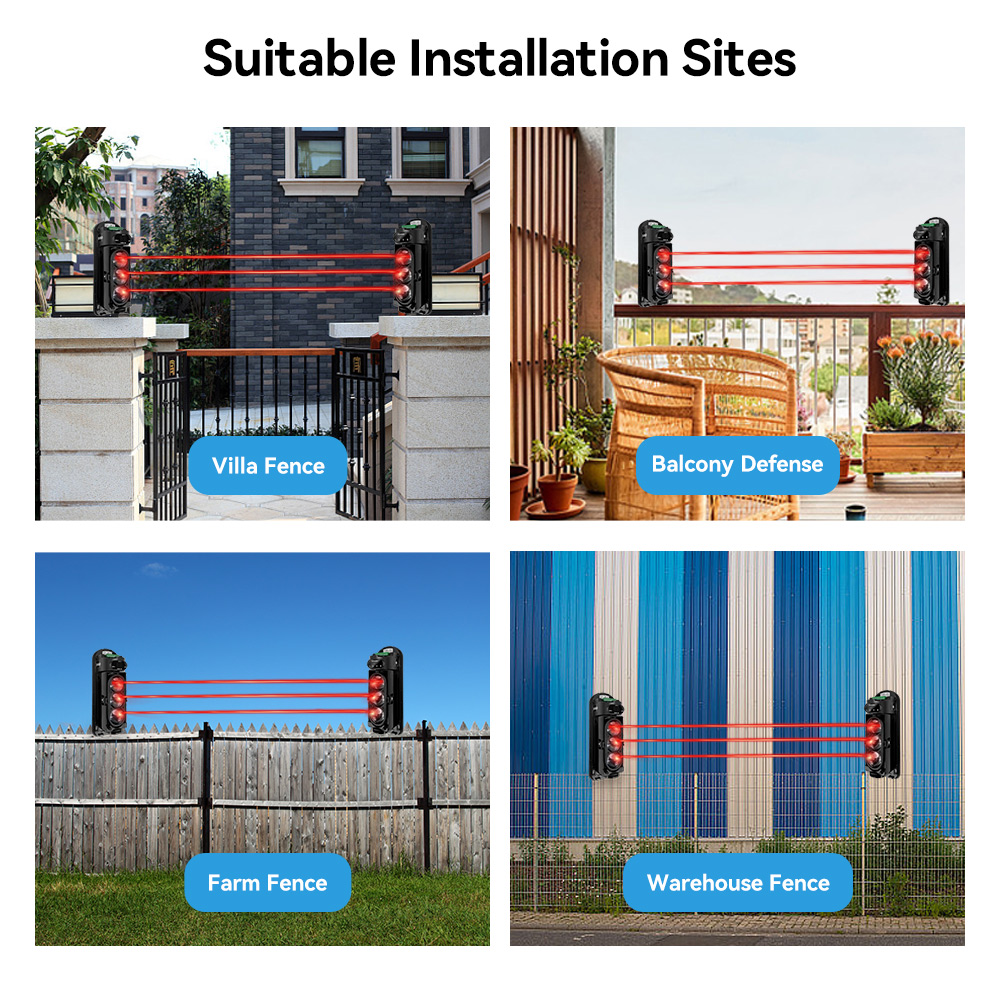 Meian Focus Wired Infrared Beam Detector, IP65 Waterproof Infrared Barrier Detector, 60m 100m 200m Infrared Sensor for Security