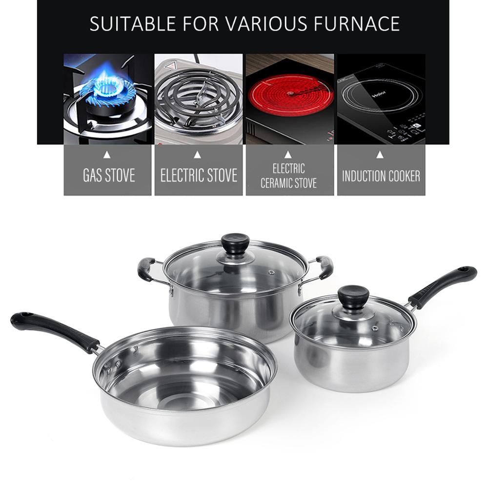 3Pcs/Set Stainless steel Pan Nonstick Iron Pot Cookware, Soup Pot with Lid+Milk Pot with Lid+Frying Pan