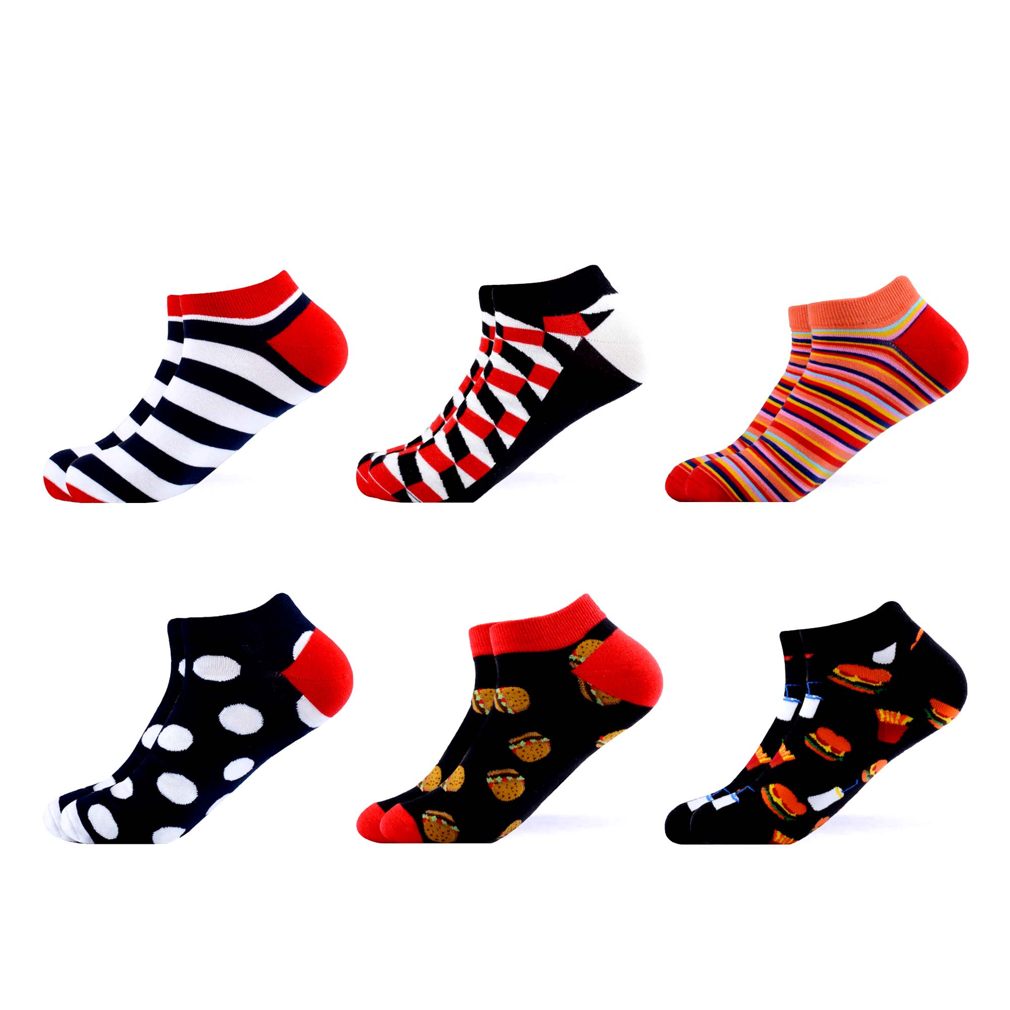 Sanzetti heren 6 paar/lot kleurrijke zomer gekamde katoenen enkelsokken gestreepte geruite ademende harajuku sokken vrolijke sokken voor: B05716
