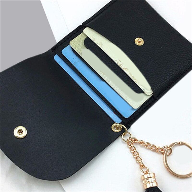 Wallets Women Coin Purse Ladies Pu Leather Tassel & Metal Ring Clutch Keychain Thin Key Bag Card Holders Mini Pouch