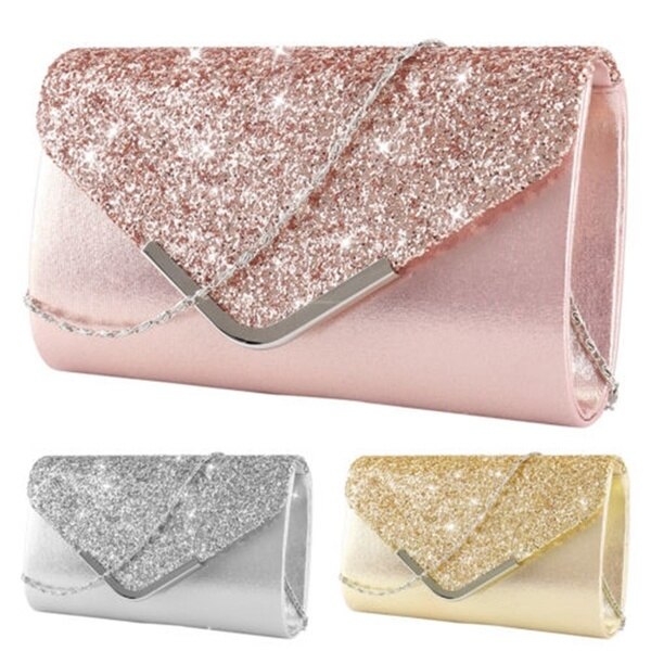 Vrouwen Avondtasje Glitter Clutch Bag Meisjes Bruiloft Chain Sequin Schouder Pack Purse Party Banket Handtas