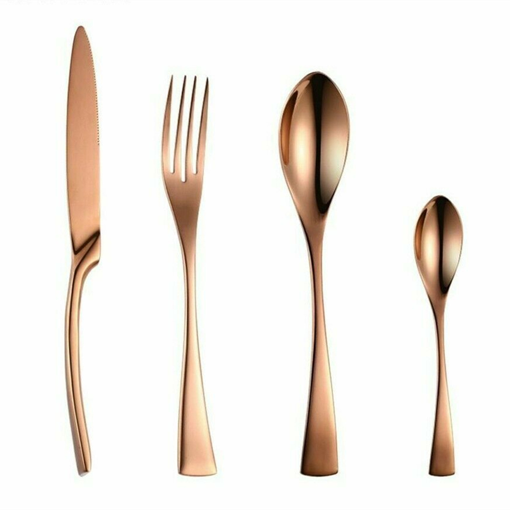 4 stuks luxe rvs bestek set serviesje servies zwart rosegoud gold plating Spiegel: 4pcs rose gold set