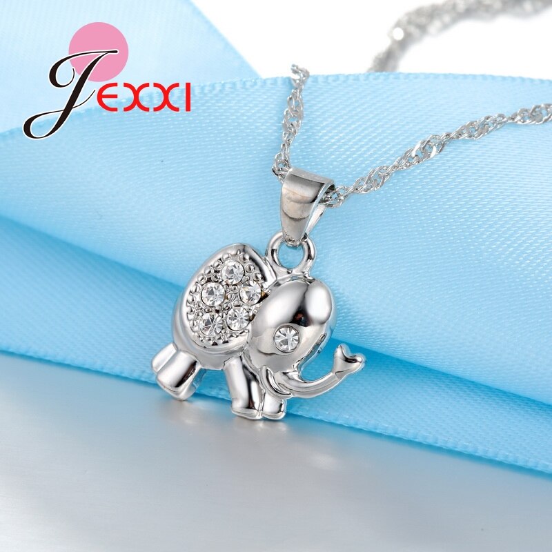 Lovely 925 Sterling Silver Chain Cubic Zirconia Elephant Necklace Earrings Sets Bijoux Dress Jewelry Accessories