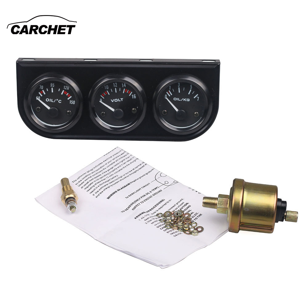 Carchet Auto Oliedrukmeter 12V Auto Voltage/Water Temperatuur + Olie Temperatuur + Olie Druk 3 In 1 Gauge Meter Universele
