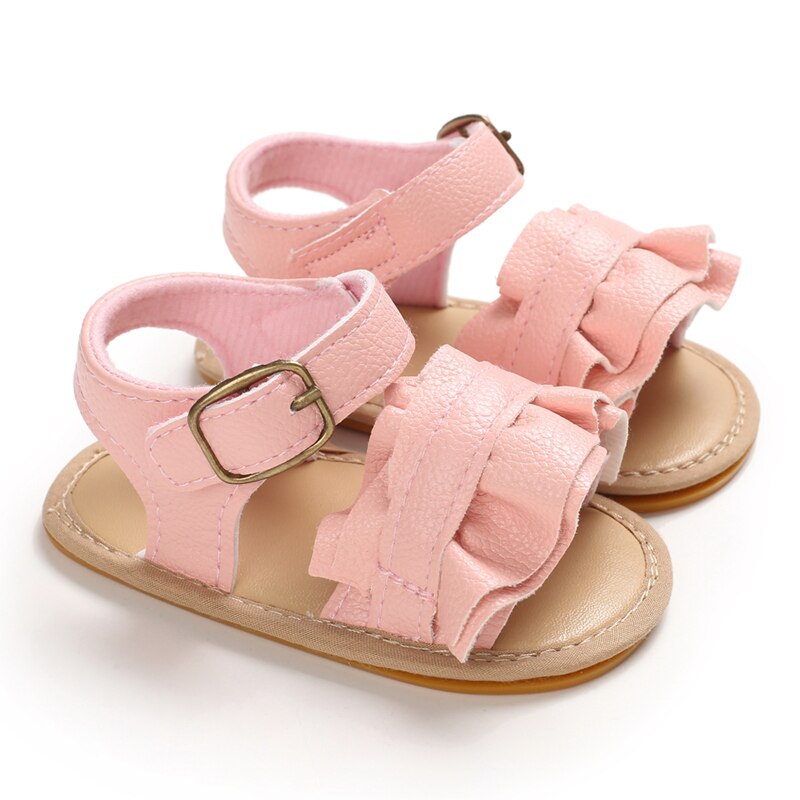 Infantil da criança meninas do plutônio macio leathersandals verão sapatos de bebê babados sola macia antiderrapante bebê meninas princesa sandálias 0-18 m: C / 0-6 meses