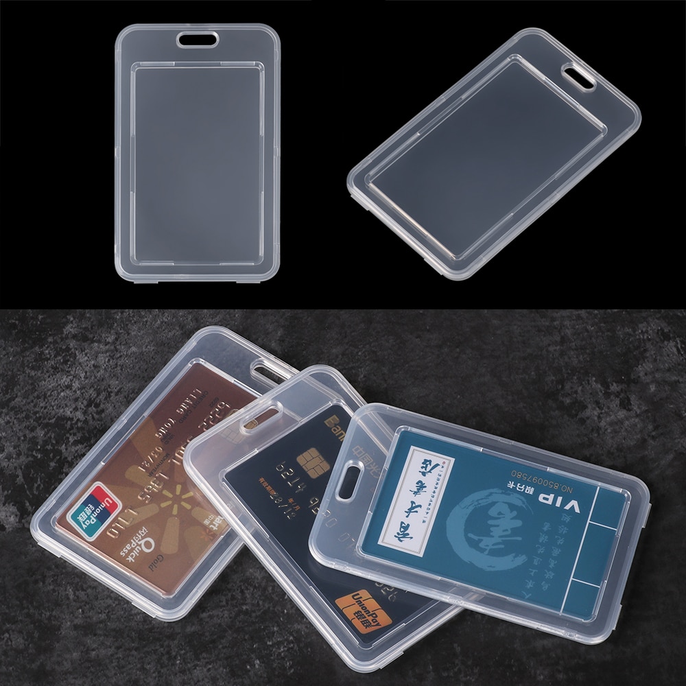 1pc gennemsigtig plastik kortholder ic kortholder visitkort beskyttelseshylster dobbeltsidet arbejdskort skolekontorforsyning