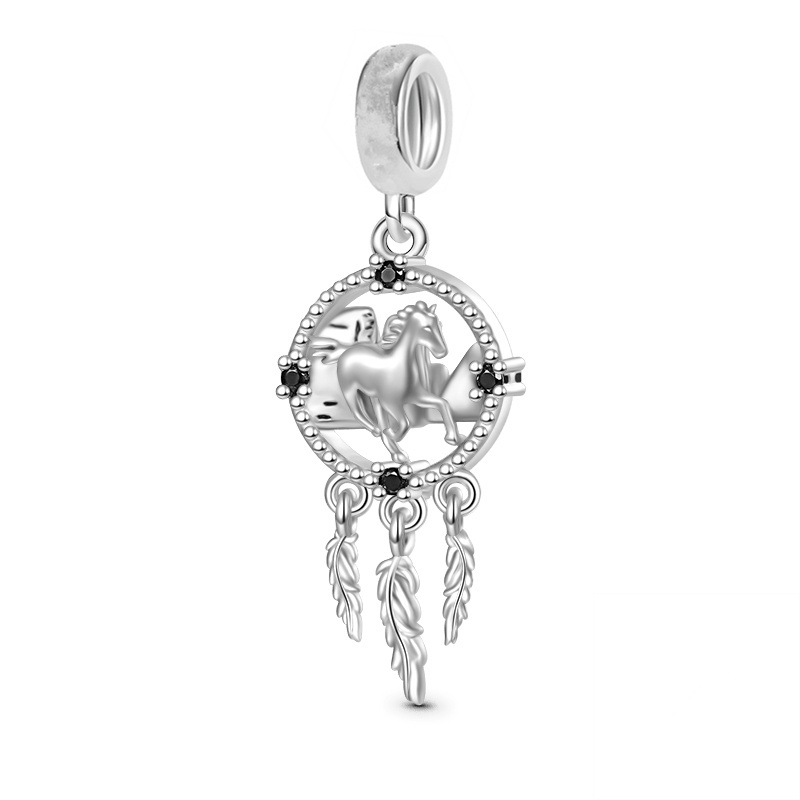 Klassiekers Opengewerkt Hart & Drie Veren Dreamcatcher Charm Bead Fit Originele 925 Sterling Zilveren Pan BrandBracelet Sieraden: Offwhite